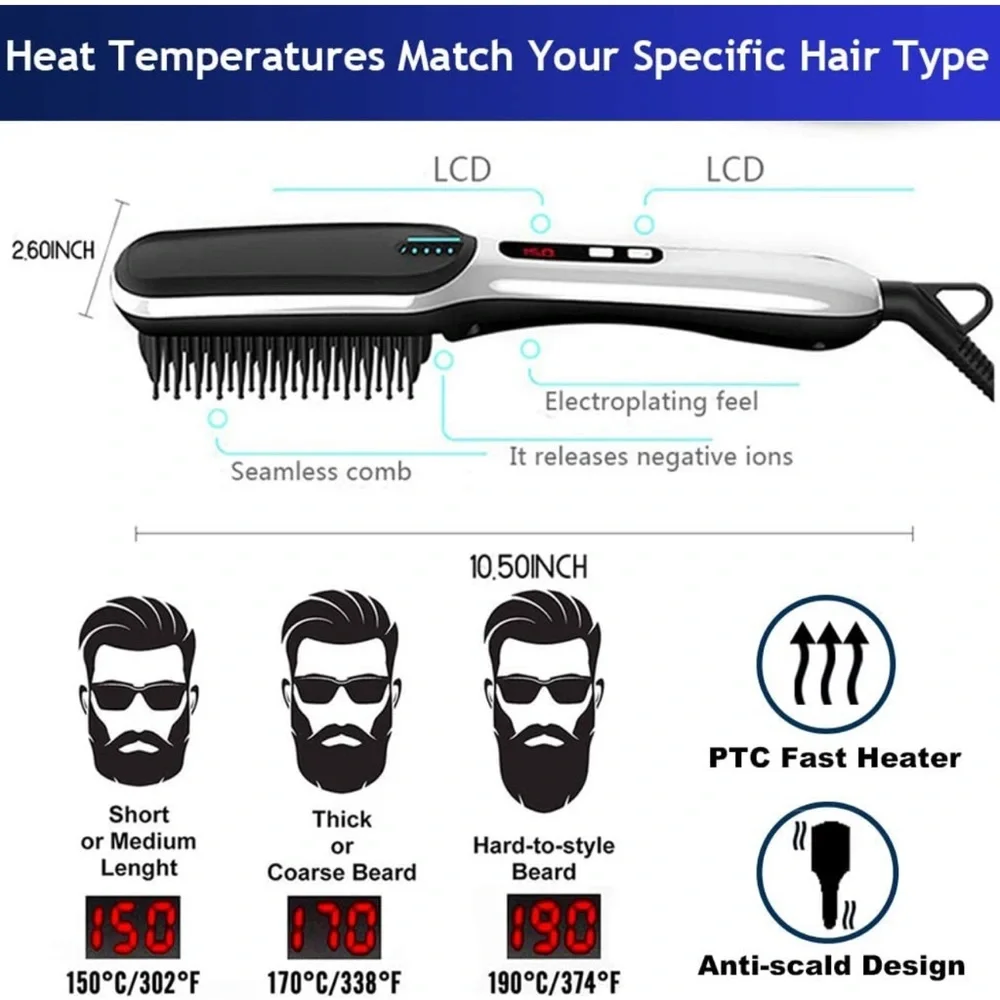 Beard Straightener - Professional Beard Hair Straightening Brush for Men - Picture 3 of 8